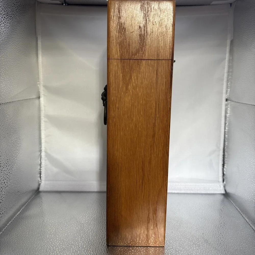 Vintage 1950s Oak Fireplace Matches Hinged Box With Brass Lion Door Knocker